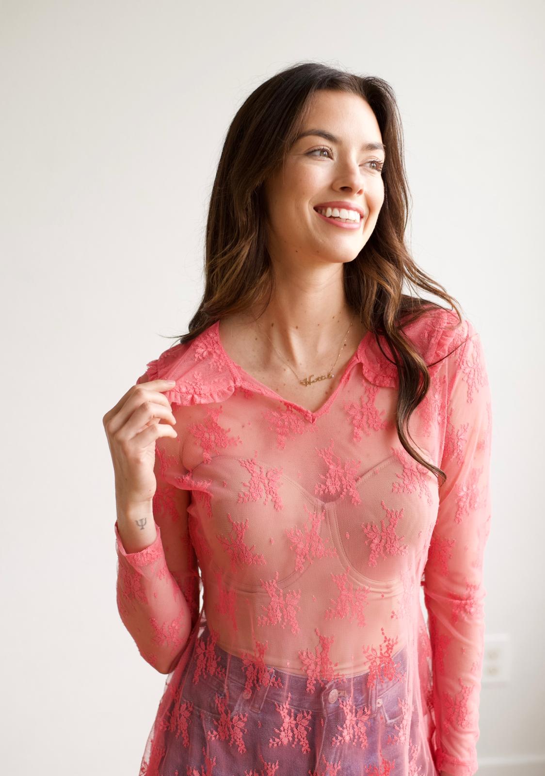 TH73 COLLAR LACE TOP PINK (6 Piece)