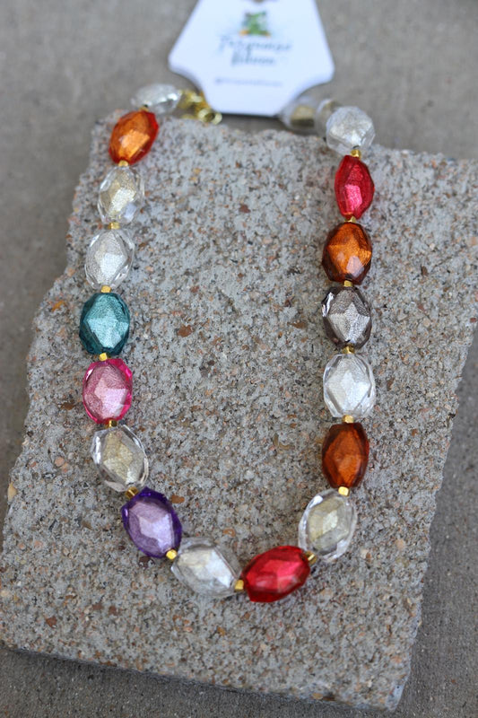 12549 Multicolor Iridescent Beaded Necklace