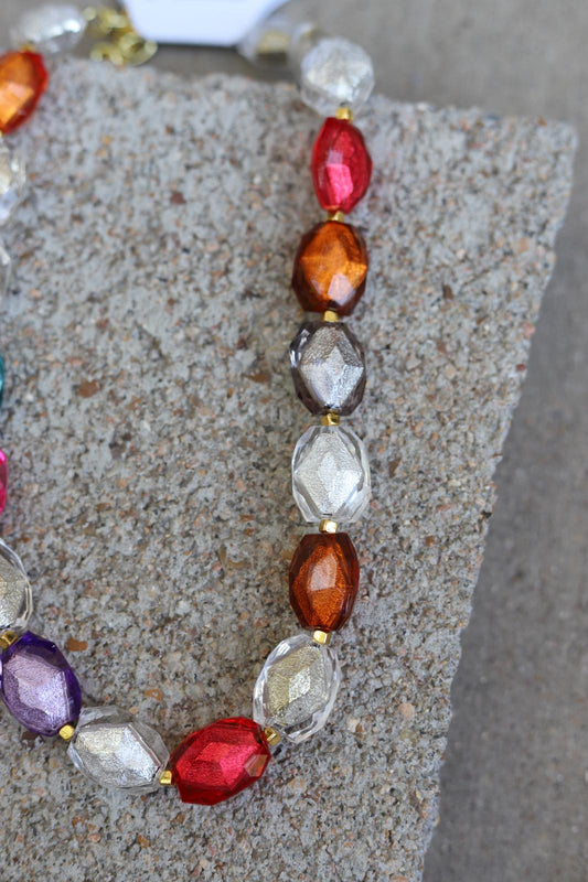 12549 Multicolor Iridescent Beaded Necklace