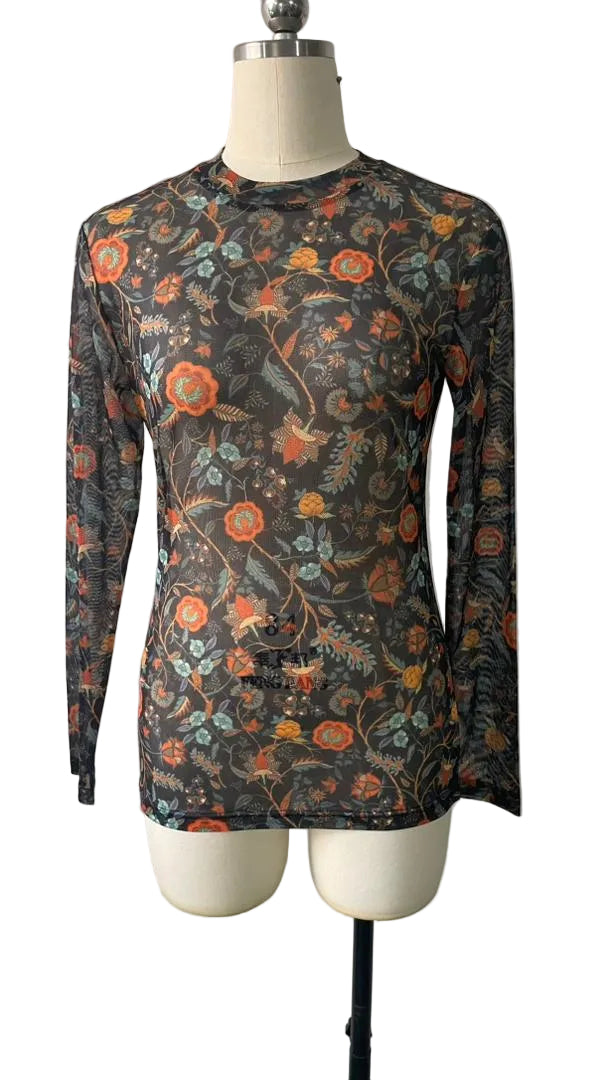 TH1221 BLACK FLORAL MESH TOP (7 Piece)