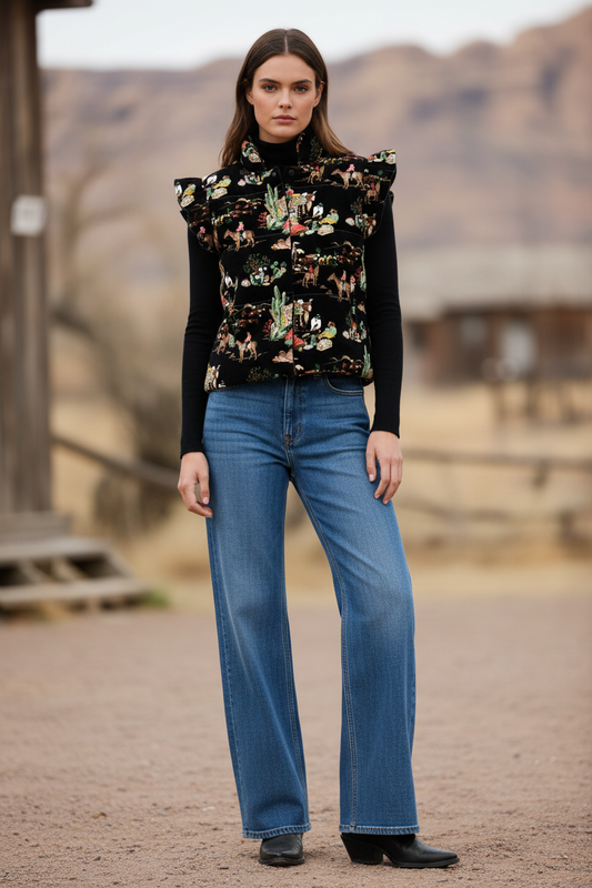 TH1171 BLACK WAGON WHEEL RUFFLE VEST (7 Piece)