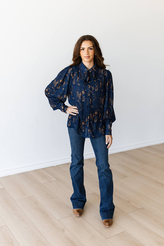 TH11-1 NAVY WESTERN ELEMENTS BLOUSE (7 PIECE)