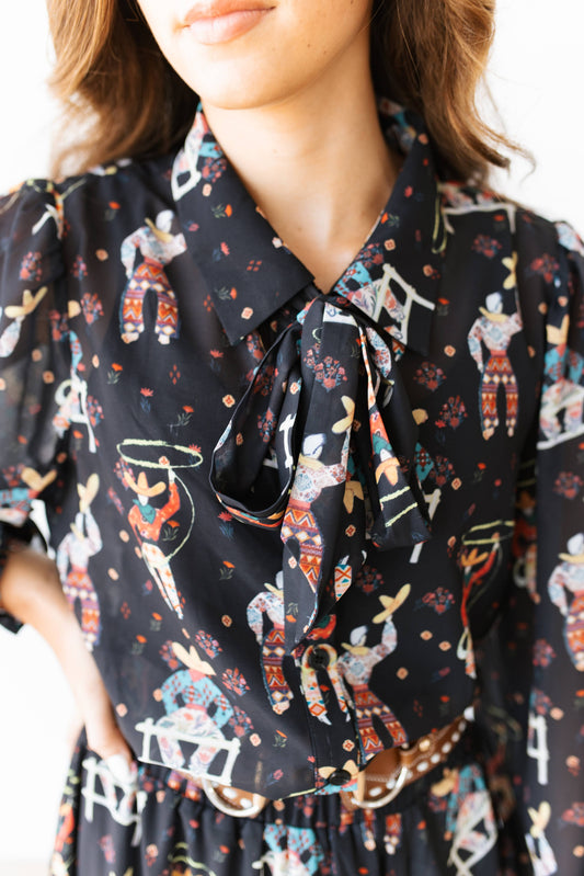 TH12 BLACK ROPING COWBOY BLOUSE (7 PIECE)