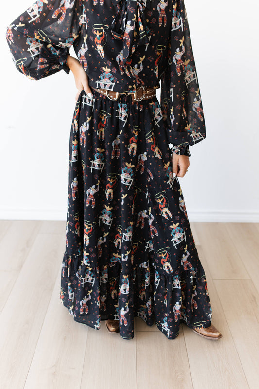 TH2605 BLACK ROPING COWBOY SKIRT (7 PIECE)