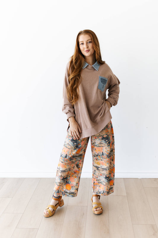 TH2606 TAN STICH DENIM COLLAR SWEATSHIRT (7 PIECE)
