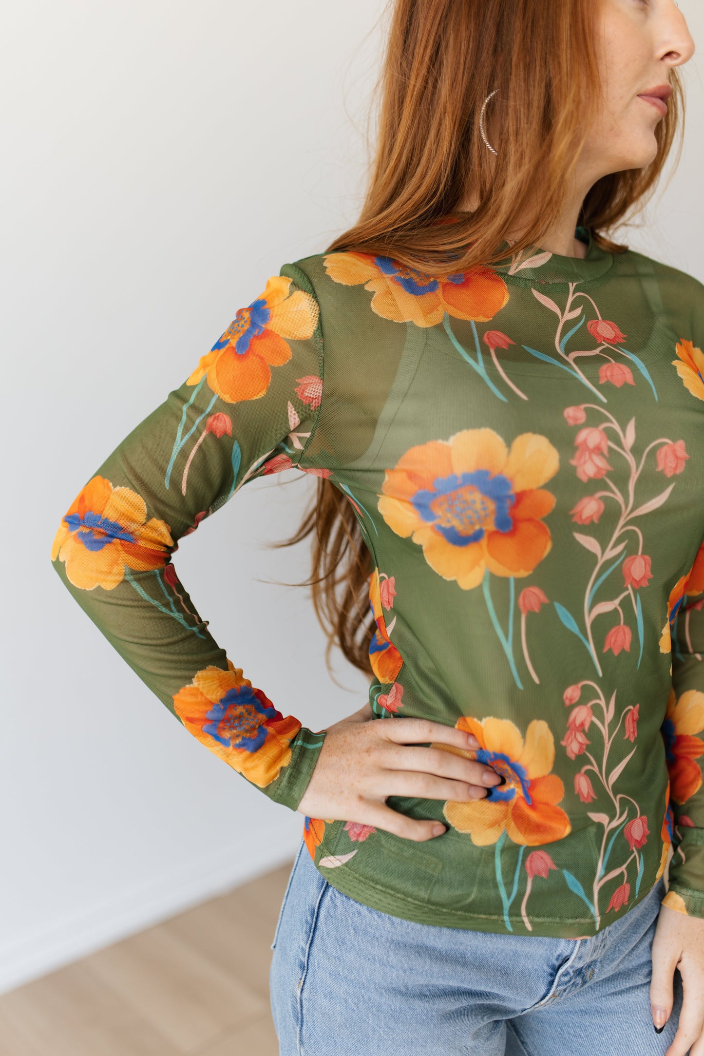 TH1221 OLIVE FLORAL MESH TOP (7 PIECE)