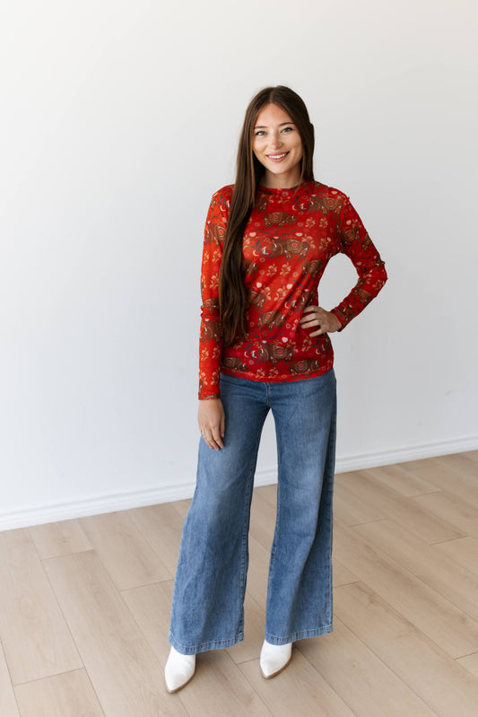 TH1221 RED BISON FLORAL MESH TOP (7 PIECE)