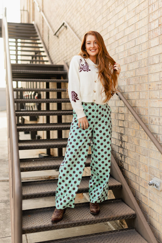 TH8001 BROWN TURQ POLKA DOT PANT ( 7 PIECE)