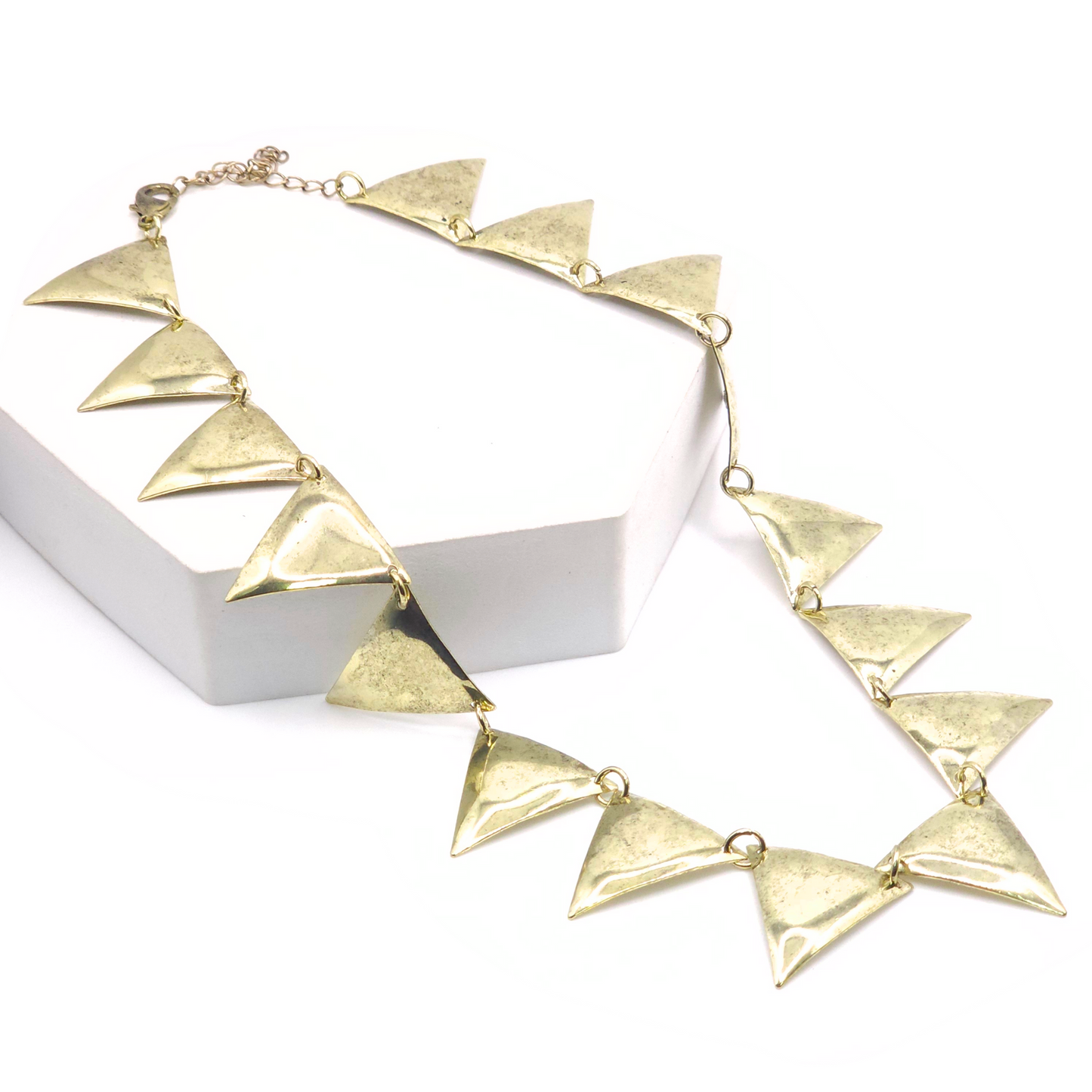 7003-GD Antique Gold-Tone Geometric Triangle Necklace