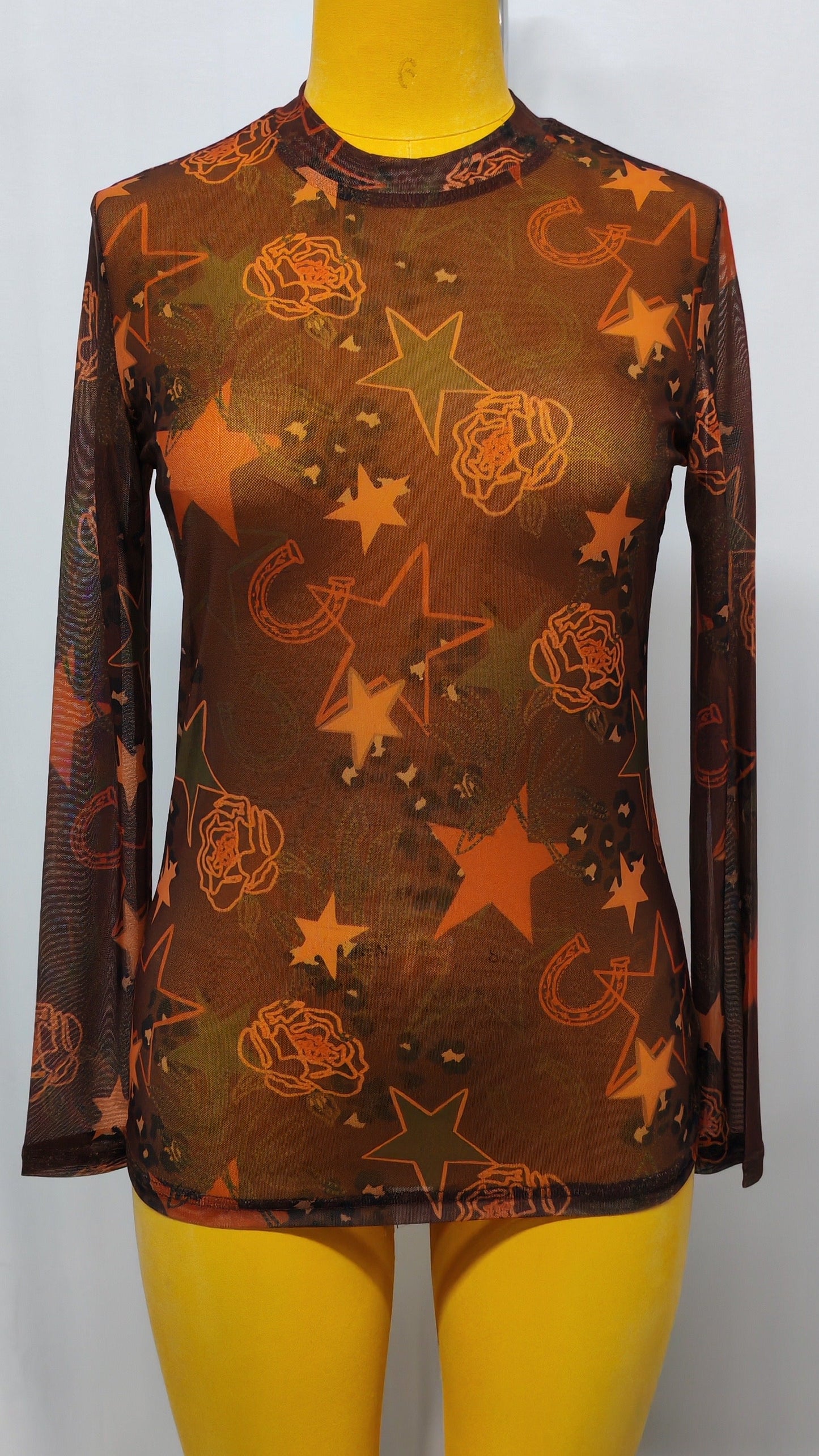 TH1221 S185 RUST CHEETAH STAR MESH TOP (1 Piece)