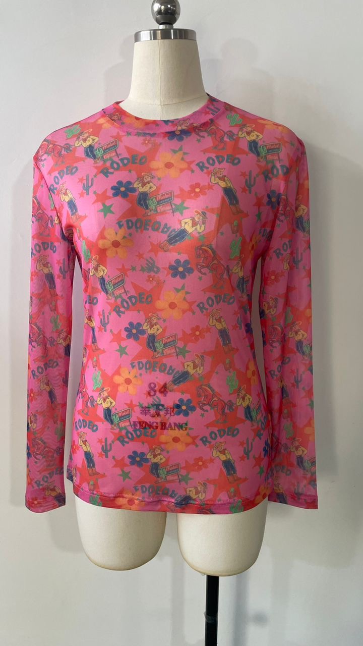 TH1221 PINK RODEO GRAPHIC MESH TOP (7 PIECE)