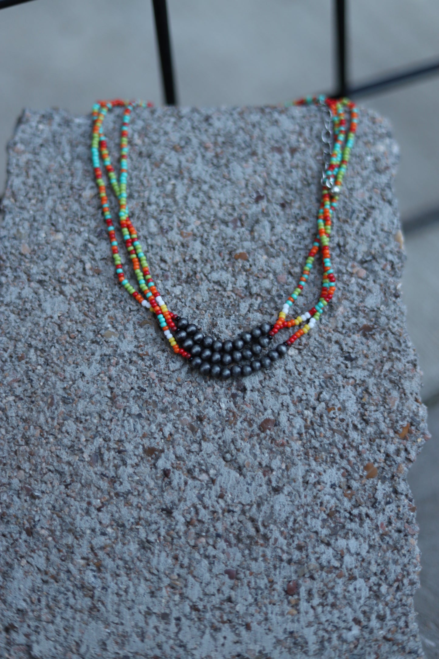 0035 MULTI 3S SEED BEADW/ FAUX SILVER CENTER BEADS (1)