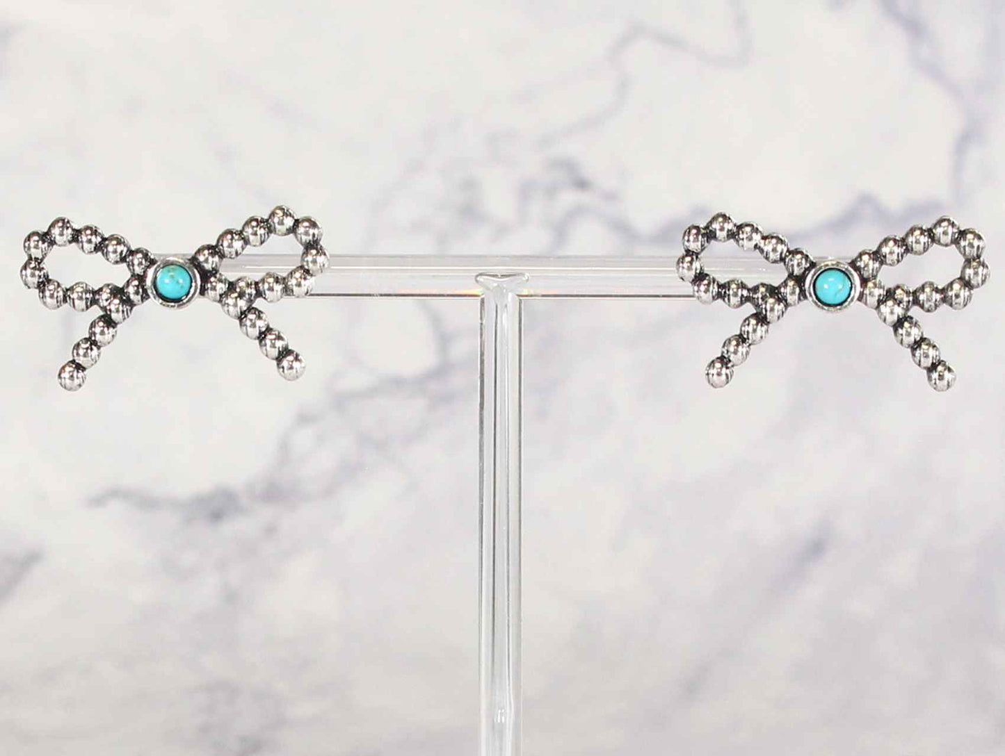 2319 R3-62B 3D Ball Texture Ribbon Earrings Turq