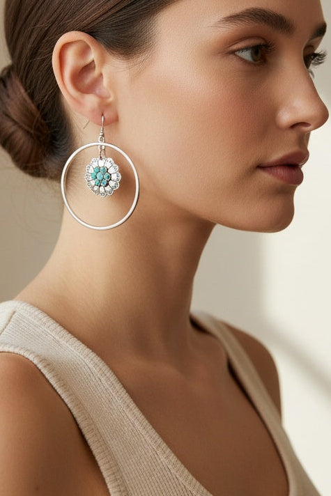 3258 R2-59 SILVER HOOP CHARM EARRING