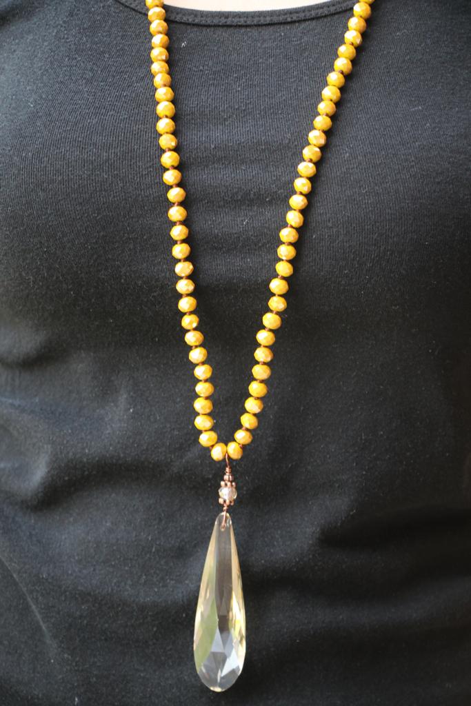 685 N1-42 and 69 Mustard Crystal Beaded NL w/ Crystal Oblong Drop
