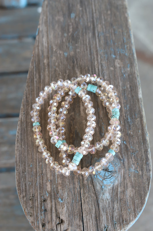 6510 TURQ/ CRYSTAL STRETCH BRACELET