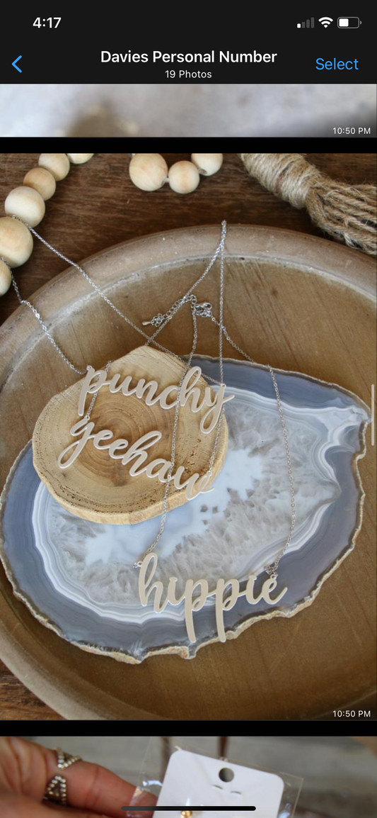 42230 WORD TEXT MATTE SILVER NECKLACE ($13.75)