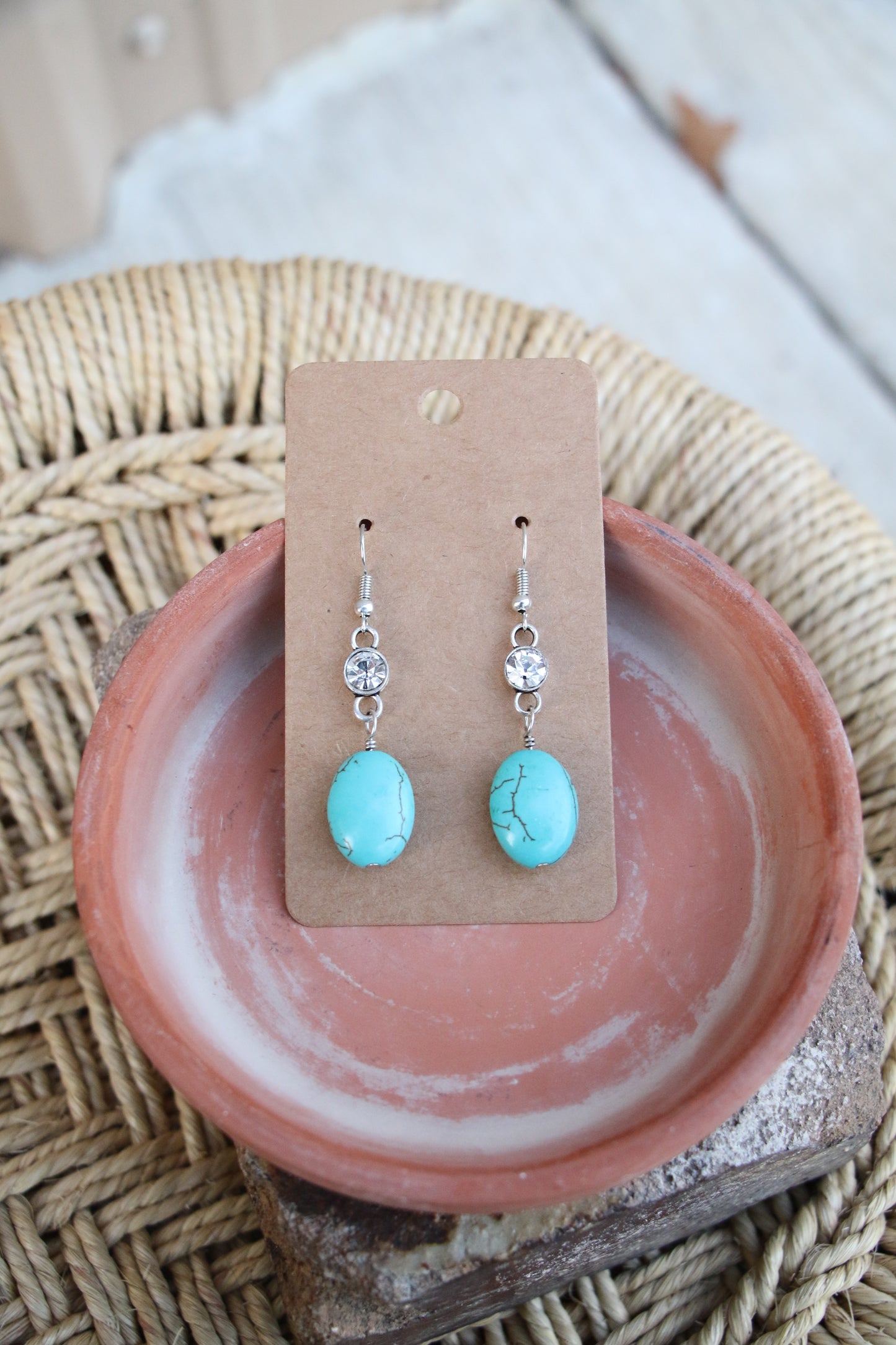 1235 R2-68 SILVER CRYSTAL CHARM W OVAL TURQ ER