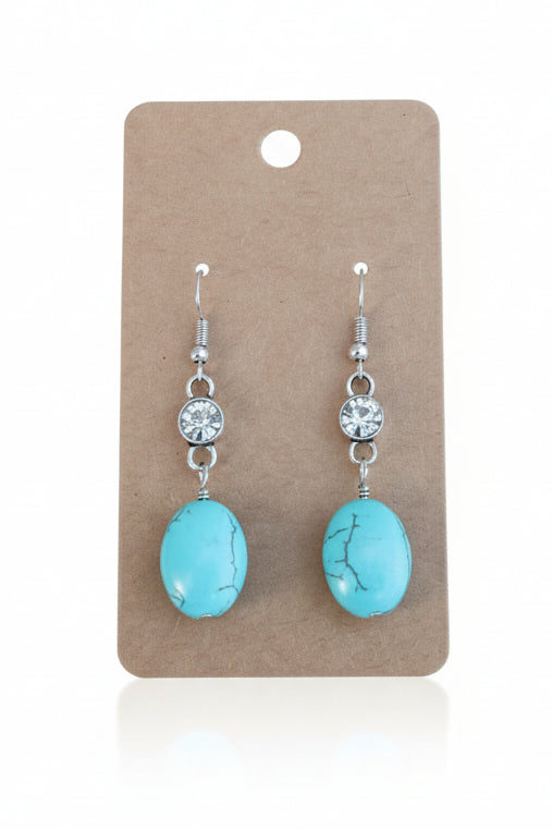 1235 R2-68 SILVER CRYSTAL CHARM W OVAL TURQ ER