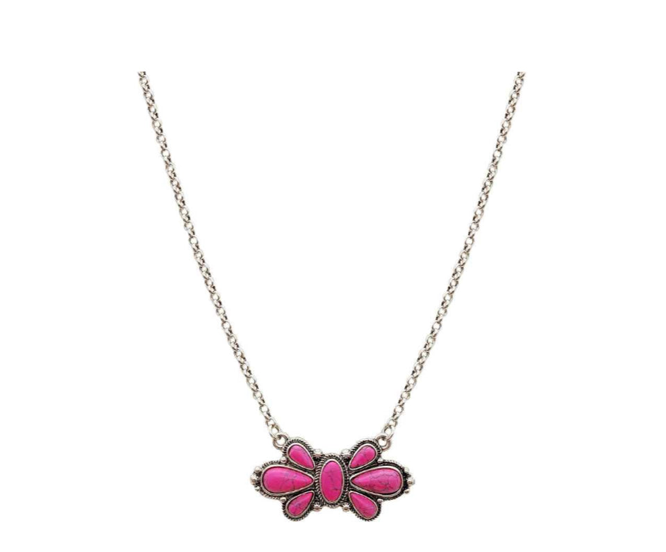 20068 T19 PINK FLOWER CONCHO NECKLACE