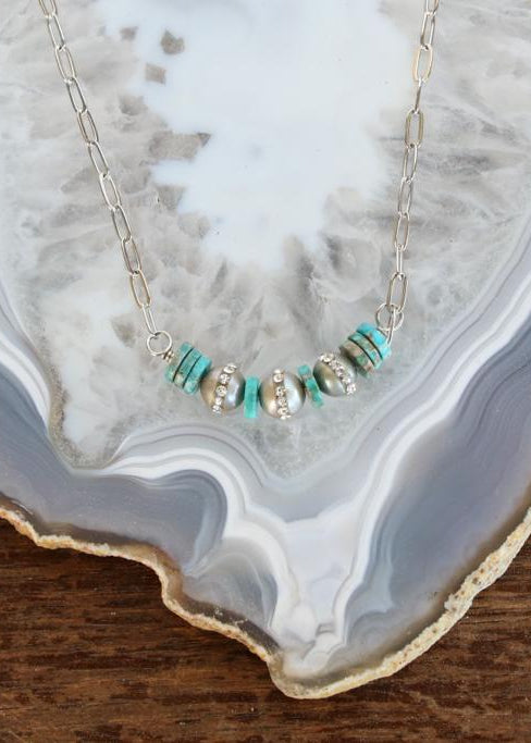 921151 N2-89 AS TINY CHAIN NL W/TURQ AND BLING