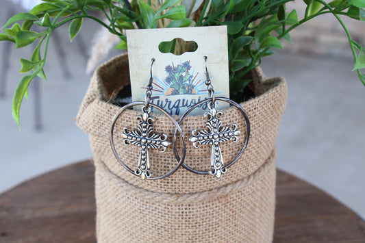 32174 R4-44 ANTIQUE SILVER HOPP WITH TEXTURED CROSS ER