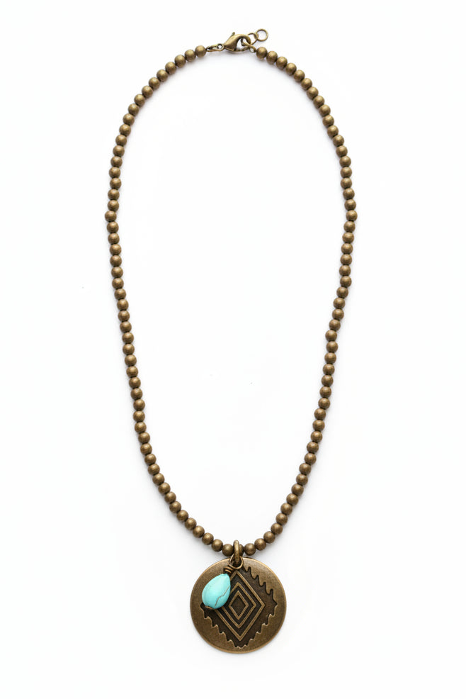 322102 AG STAMPED NL W/TURQ STONE CHARM