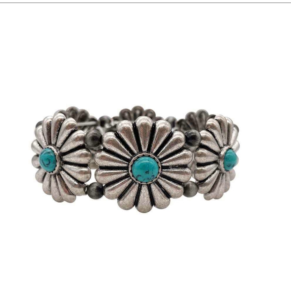 0209 TQ STONE W CONCHO STRETCH BRACELET