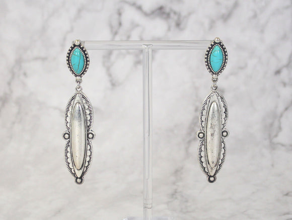 1308 H81 TURQ LONG OVAL CONCHO DANGLE ER