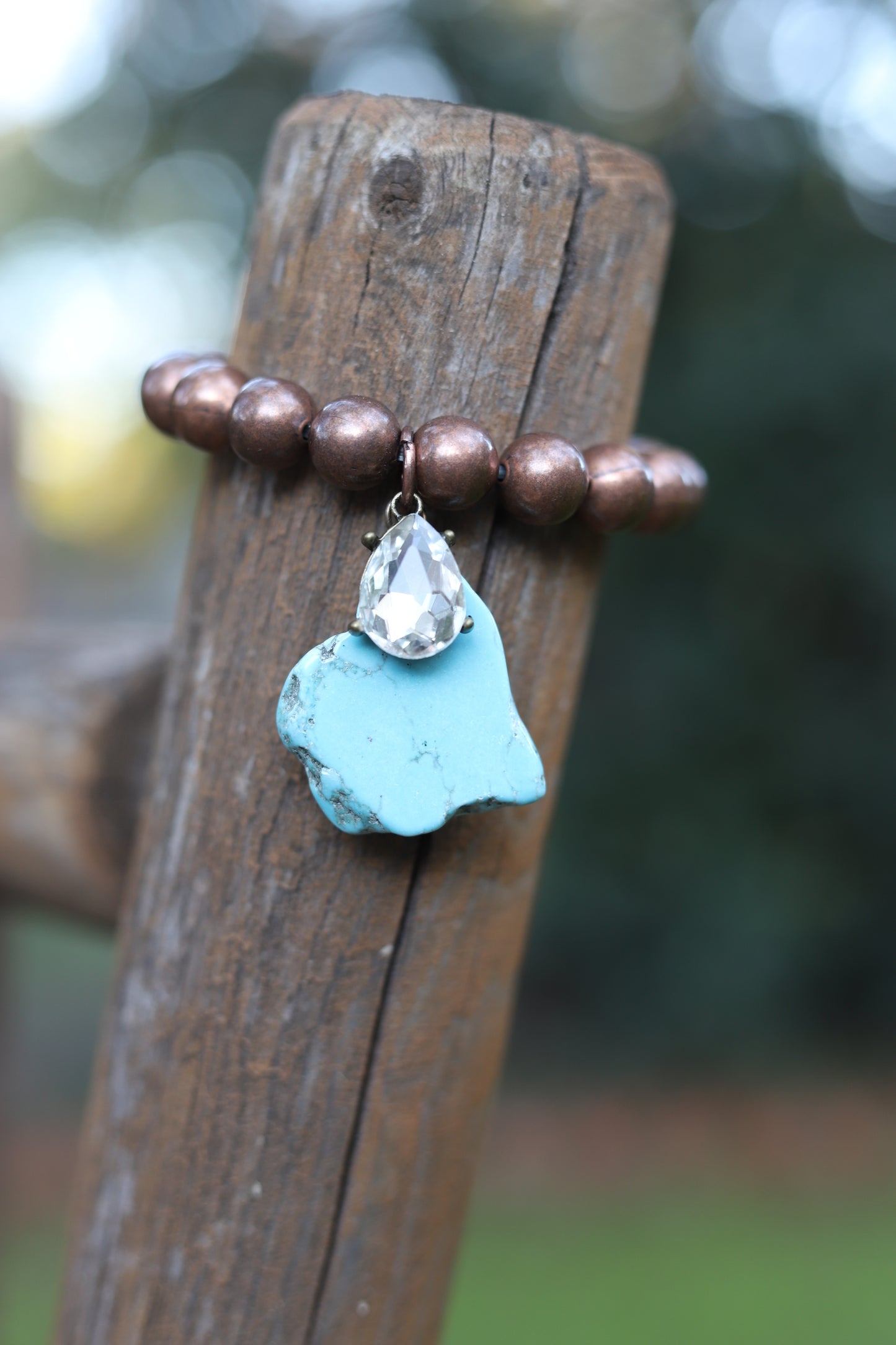 82325 B78 COPPER BALL STRETCH BRA WITH TURQ STONE DANGLE