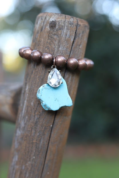 82325 B78 COPPER BALL STRETCH BRA WITH TURQ STONE DANGLE