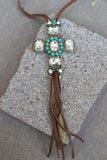 1141 CRYSTAL LARGE CROSS ON BRAIDED NECKLACE