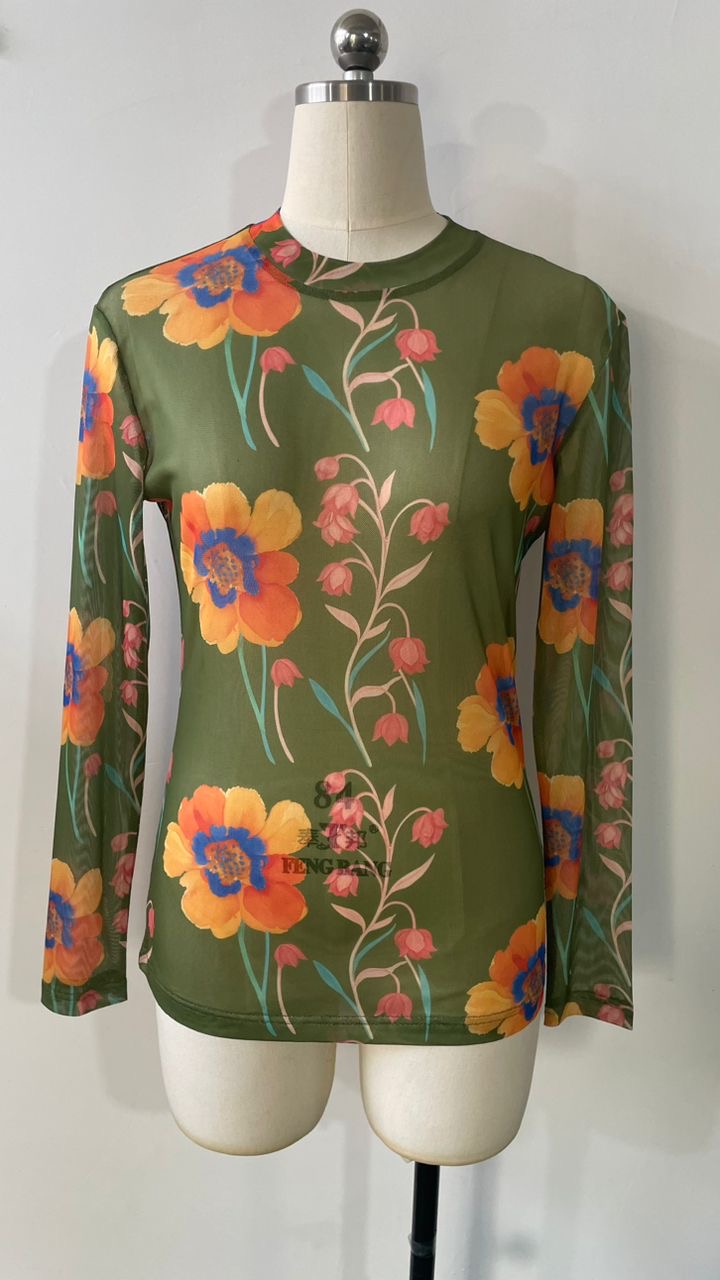 TH1221 OLIVE FLORAL MESH TOP (7 PIECE)