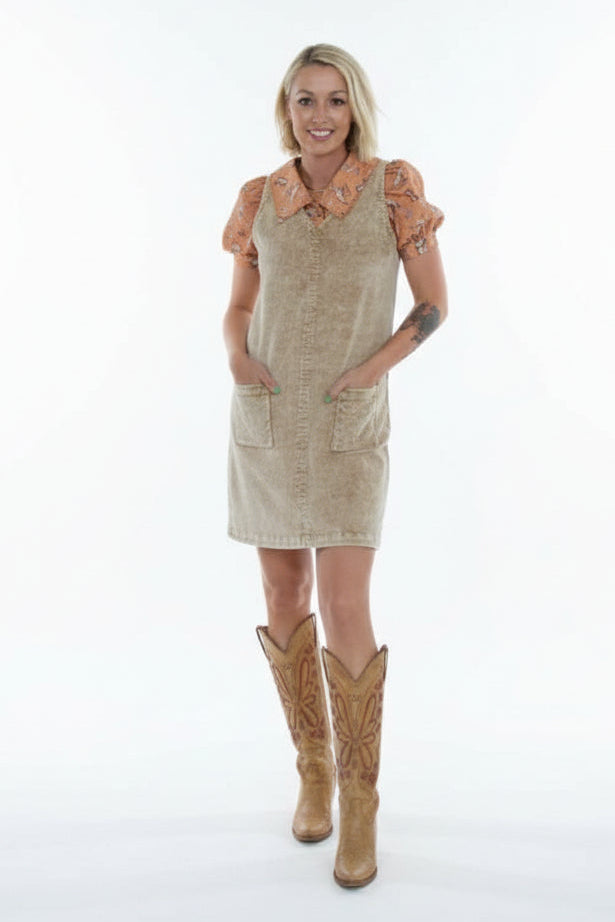 TH1407 TAN CORDUROY SHIFT DRESS (7 Piece)