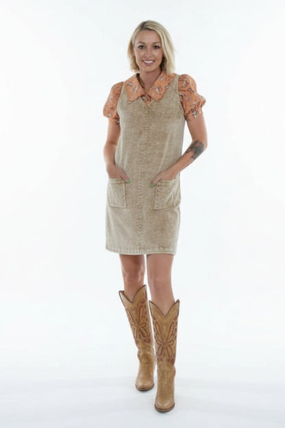 TH1407 TAN CORDUROY SHIFT DRESS (7 Piece)