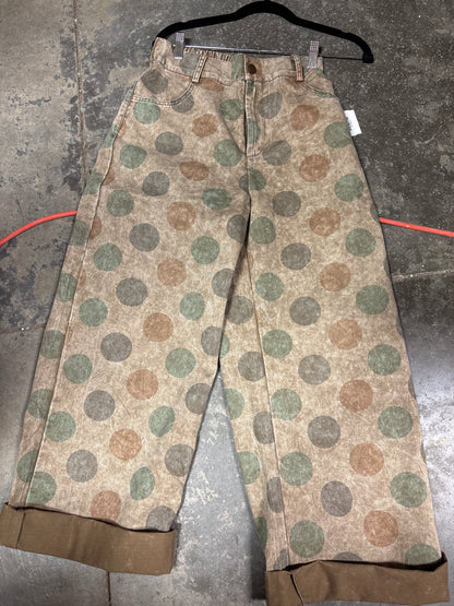 TH61 TURQ / BROWN POKA DOT WIDE LEGGED BARREL PANT (7 PIECE)