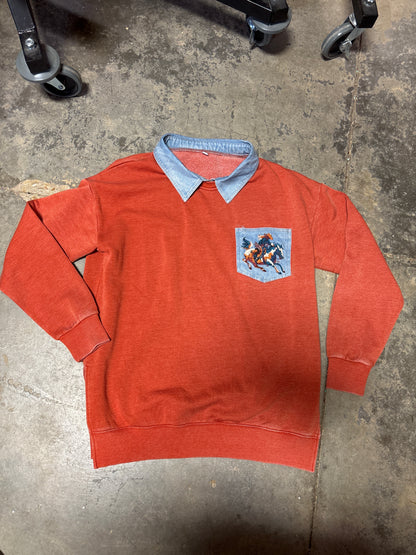 TH2606 RUST COWBOY  DENIM COLLAR SWEATSHIRT (7 PIECE)