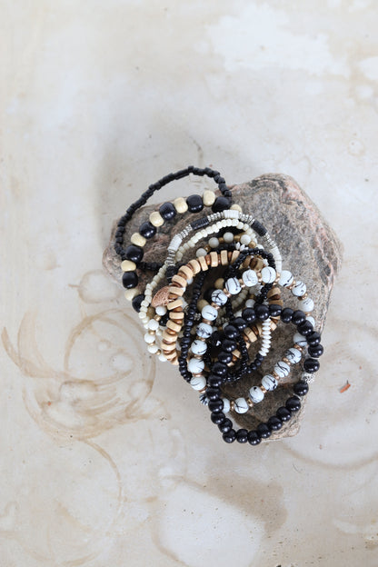 014 R1-65 BLACK/GOLD/TAN BEADED BRACELET SET