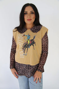 TH12230 COLLAR MESH TOP CHEETAH