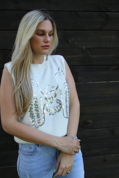 SINGLE TH2086 TB  IVORY SEQUIN SWEATER VEST (1 Piece)