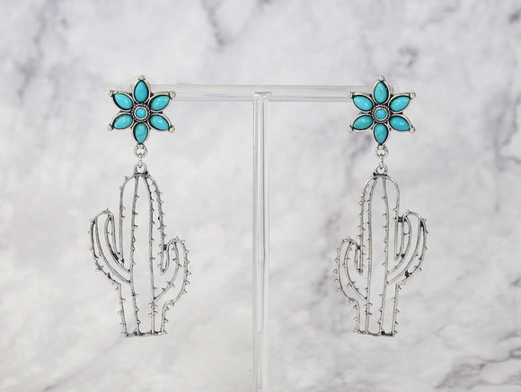 1523 H196 TURQUOISE WESTERN CACTUS EARRING