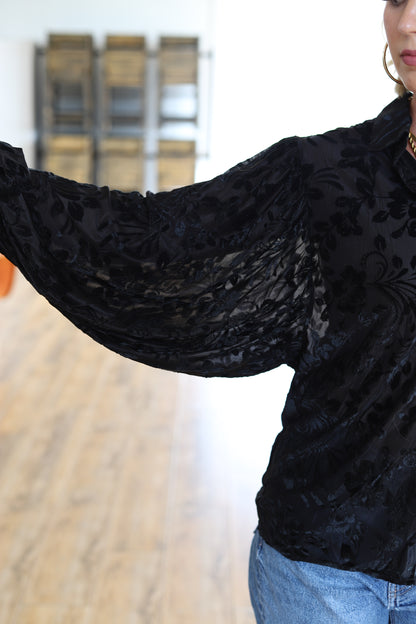 TH23 S179 BLACK VELVET DROP SLEEVE BLOUSE (1 PIECE)
