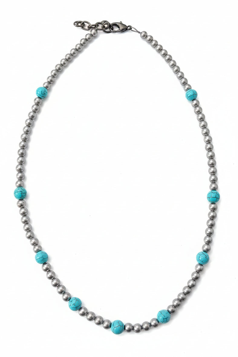 224262 Silver Bead NL W/ Turq Beads