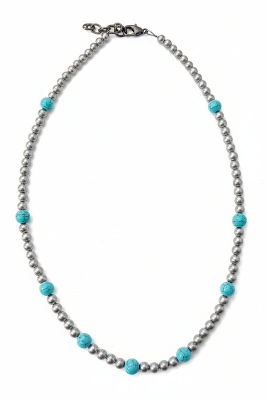 224262 Silver Bead NL W/ Turq Beads