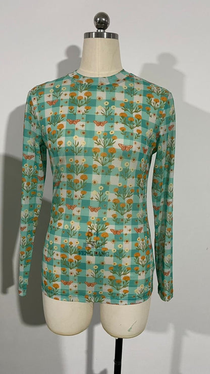TH1221 TEAL FLORAL GINGHAM MESH TOP (7 Piece)