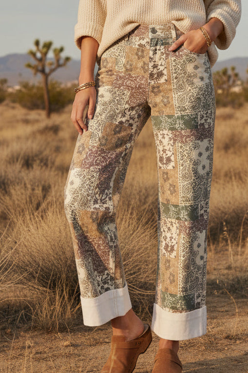 BOHO TAN DENIM CUFF PANT