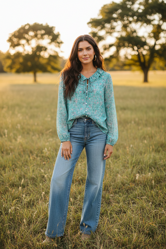 TH2503 BLUE RUFFLE TOP (7 Piece)