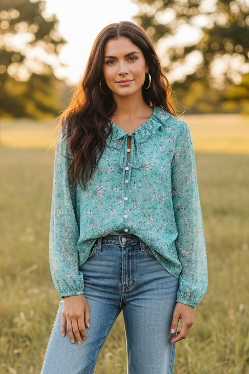 TH2503 BLUE RUFFLE TOP (7 Piece)