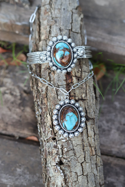 0806 HH134 TURQ AND BROWN STONE SILVER NL