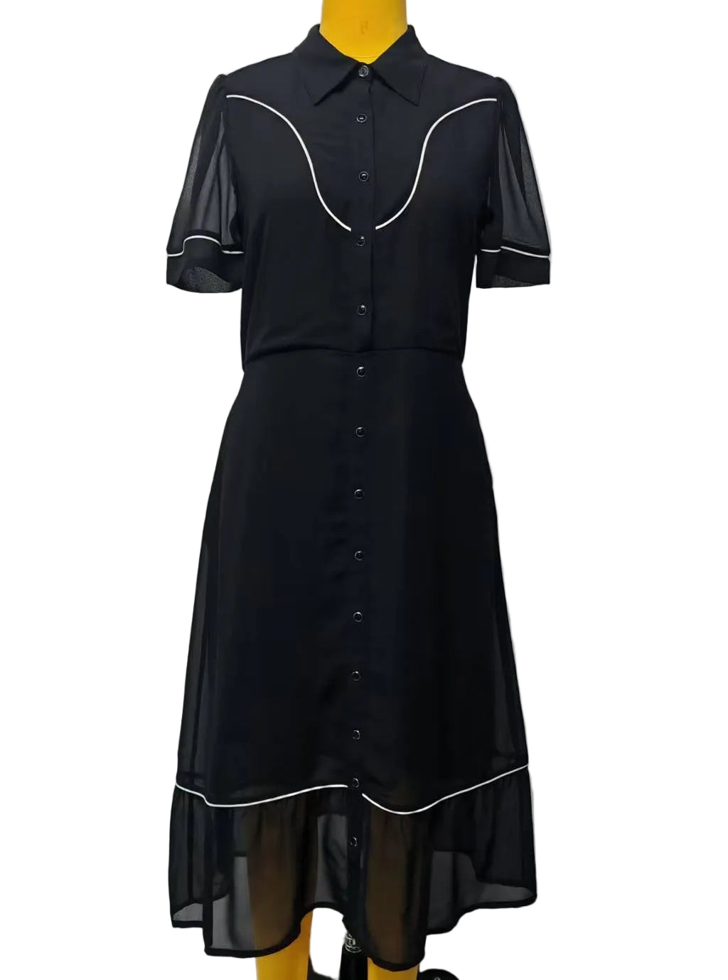 TH2409 PEARL SNAP SOLID BLACK  DRESS(7 Piece)